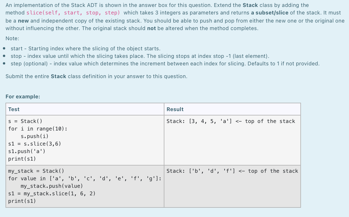 An Implementation Of The Stack ADT Is Shown In The | Chegg.com