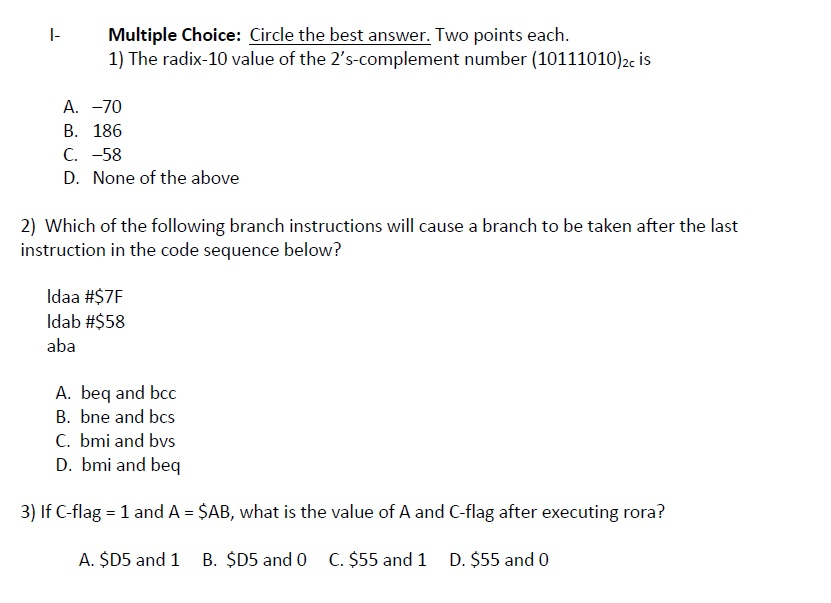 Solved Multiple Choice: Circle The Best Answer. Two Points | Chegg.com