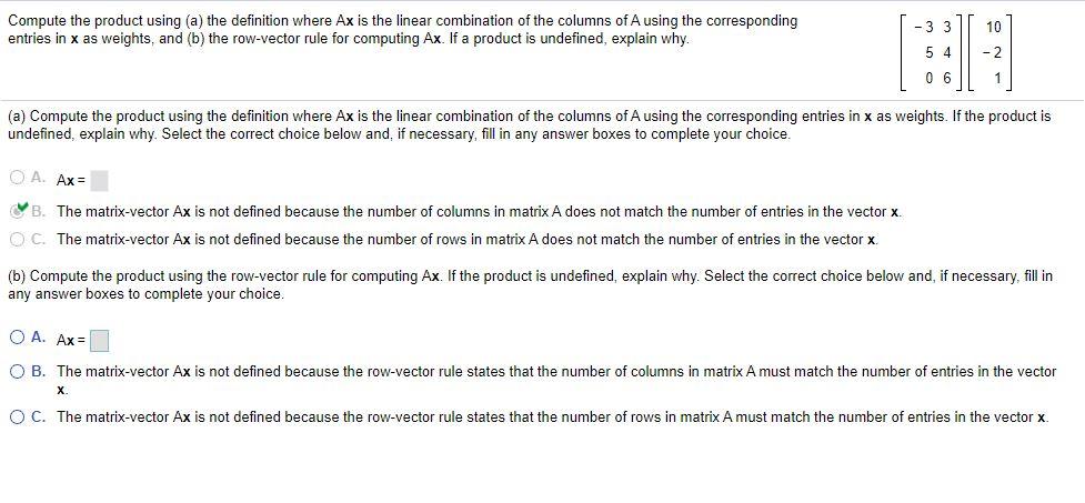 Solved Compute the product using (a) the definition where Ax | Chegg.com