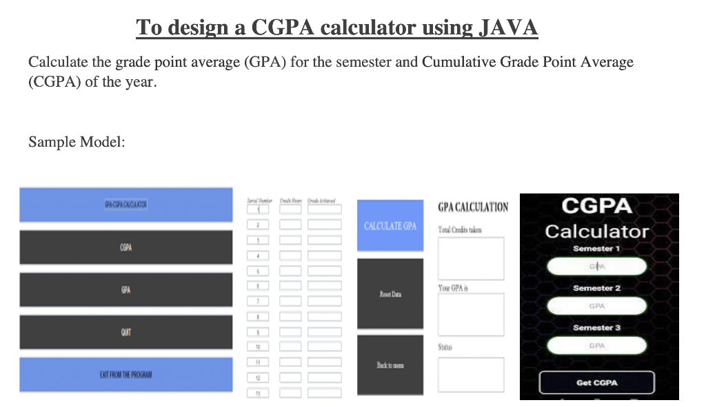 Solved To design a CGPA calculator using JAVA Calculate the