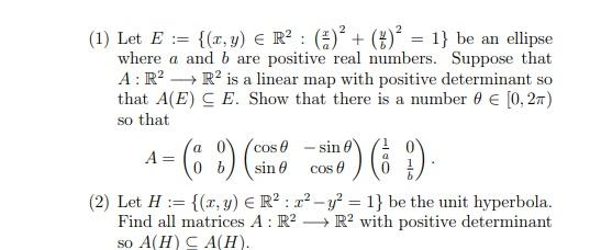 Solved (1) Let E:={(x,y)∈R2:(ax)2+(by)2=1} be an ellipse | Chegg.com