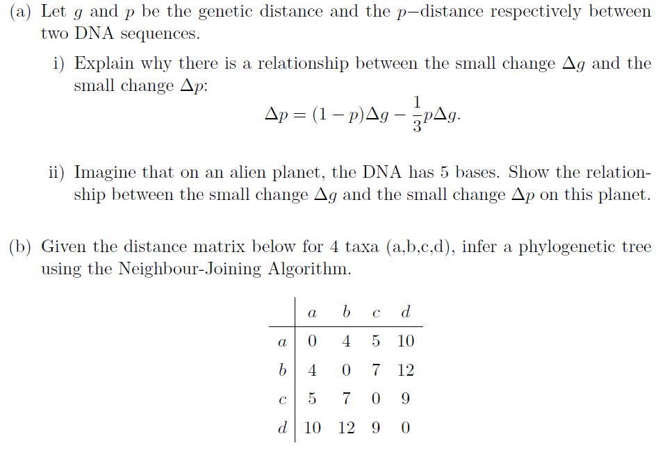 (a) ﻿Let g ﻿and p be ﻿the genetic distance and the | Chegg.com