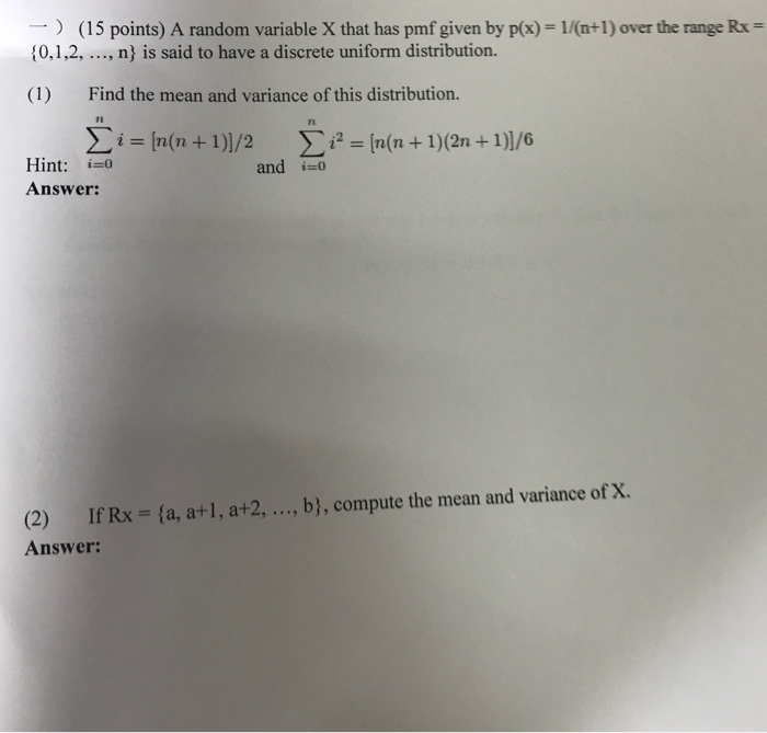 Solved ) (15 points) A random variable X that has pmf given | Chegg.com
