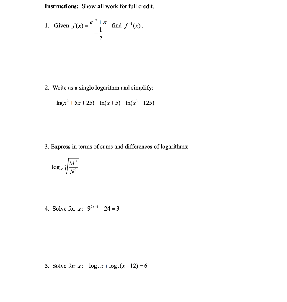 Solved Instructions: Show all work for full credit. 1. Given | Chegg.com