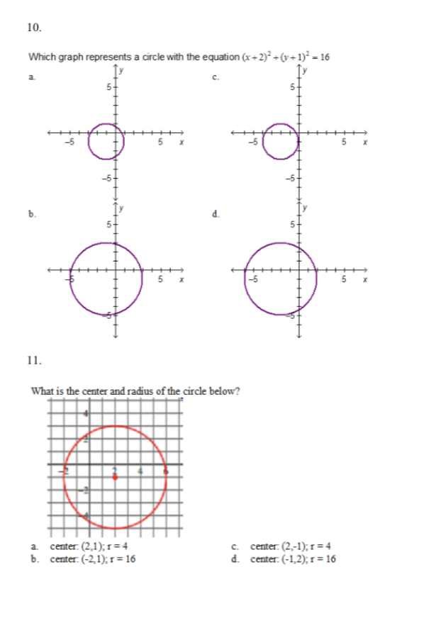 Solved 10 Which Graph Represents A Circle With The Equation Chegg Com