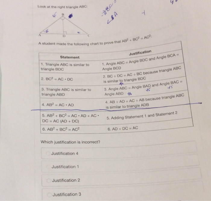 Solved Look at the right triangle ABC: A student made the | Chegg.com