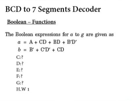 Solved BCD to 7 Segments Decoder Boolean - Functions The | Chegg.com