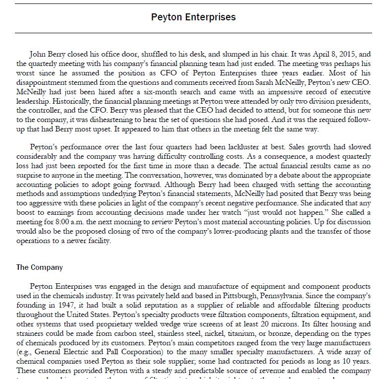 Peyton Enterprises John Berry closed his office door, | Chegg.com