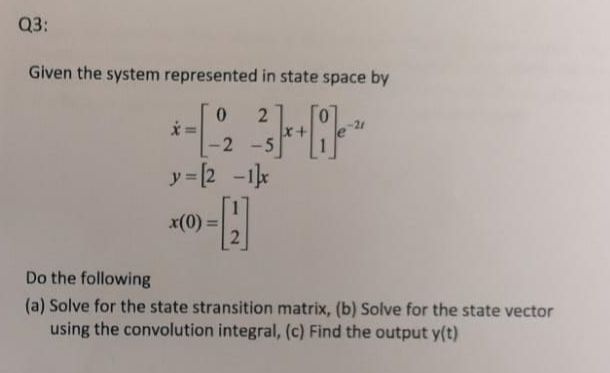 Solved Q3: Given the system represented in state space by -2 | Chegg.com