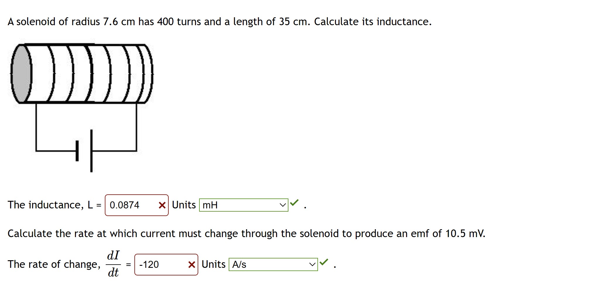 Solved A solenoid of radius 7.6 cm has 400 turns and a | Chegg.com