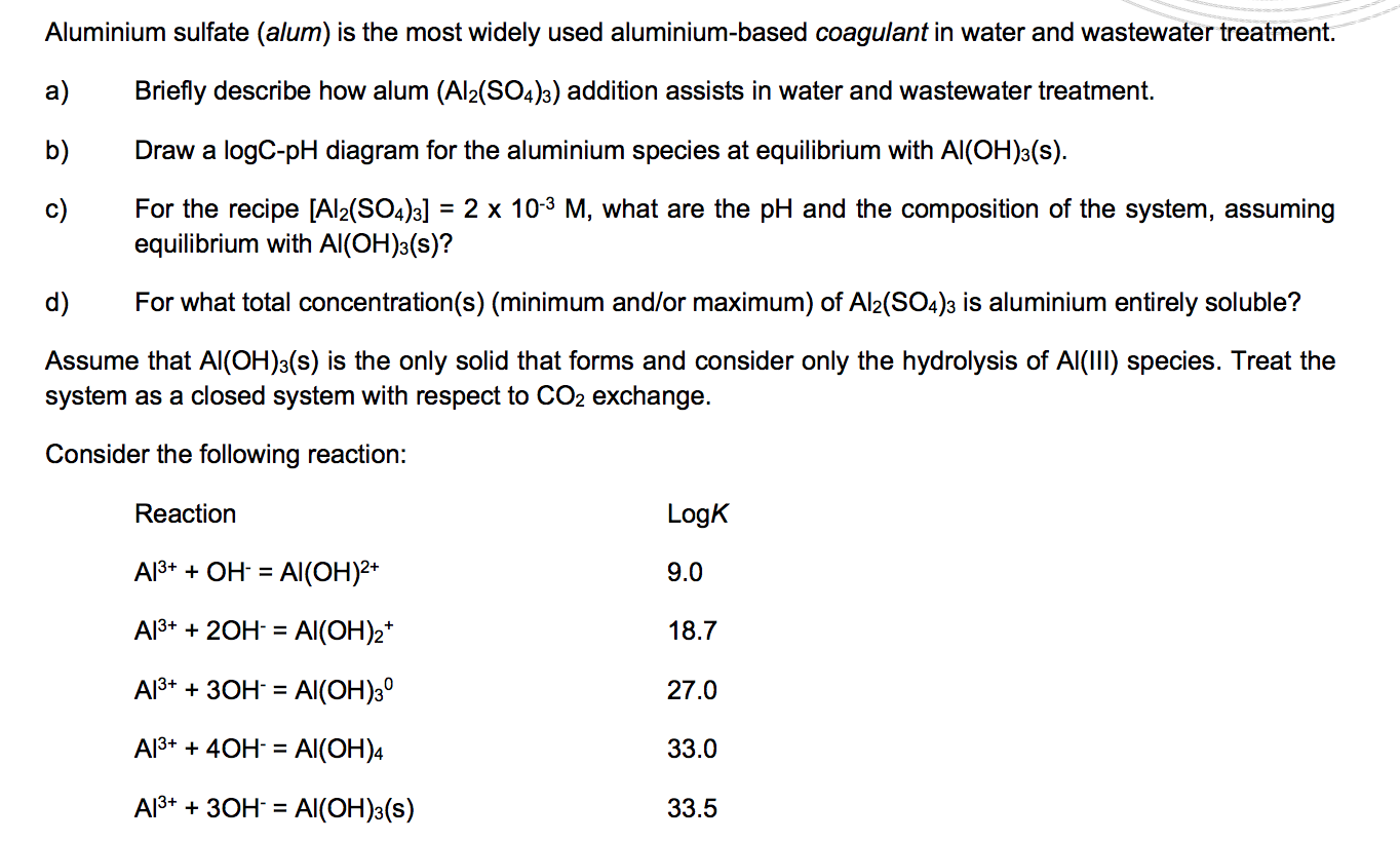 Solved Aluminium sulfate (alum) is the most widely used