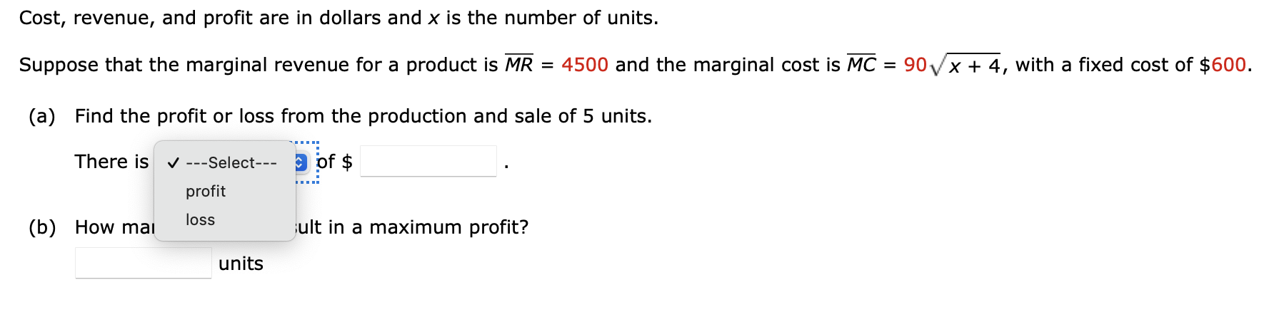 Solved Cost, revenue, and profit are in dollars and x is the | Chegg.com