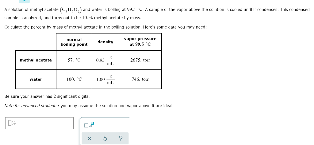 Solved A Solution Of Methyl Acetate (c21,0, And Water Is 