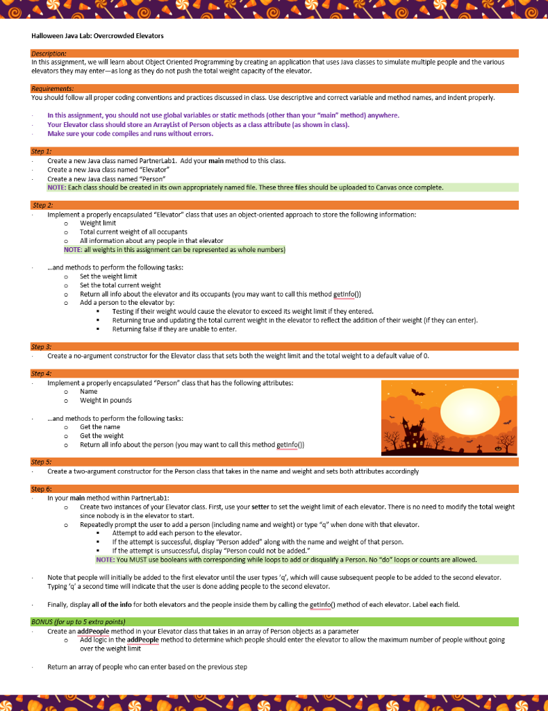 Halloween Java Lab: Overcrowded Elevators | Chegg.com