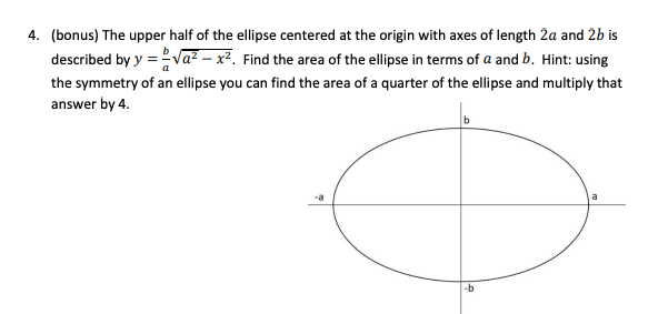 Solved (bonus) The upper half of the ellipse centered at the | Chegg.com