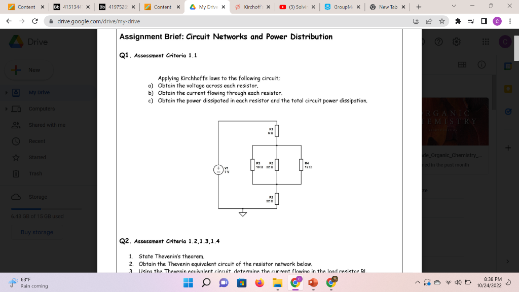 Applying Kirchhoffs laws to the following circuit; a) | Chegg.com