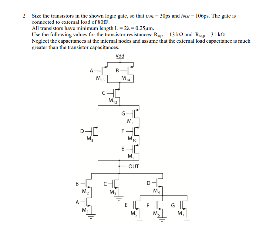 Size the transistors in the shown logic gate, so that | Chegg.com
