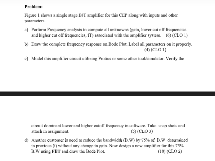 Solved Problem: Figure 1 shows a single stage BJT amplifier | Chegg.com