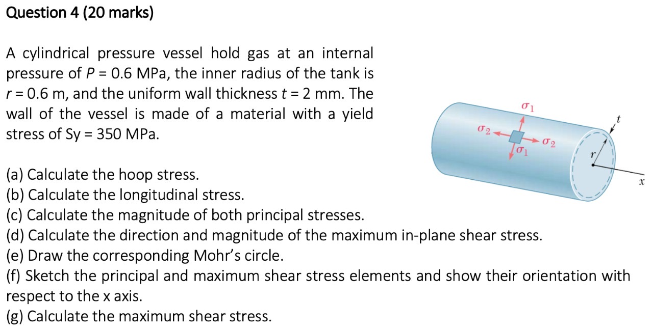 Solved Question 4 (20 marks) A cylindrical pressure vessel | Chegg.com