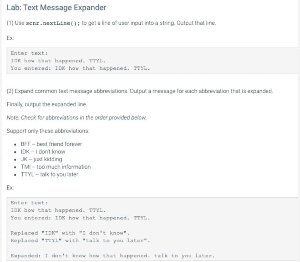 Solved (2) Expand Common Text Message Abbreviations. Output | Chegg.com