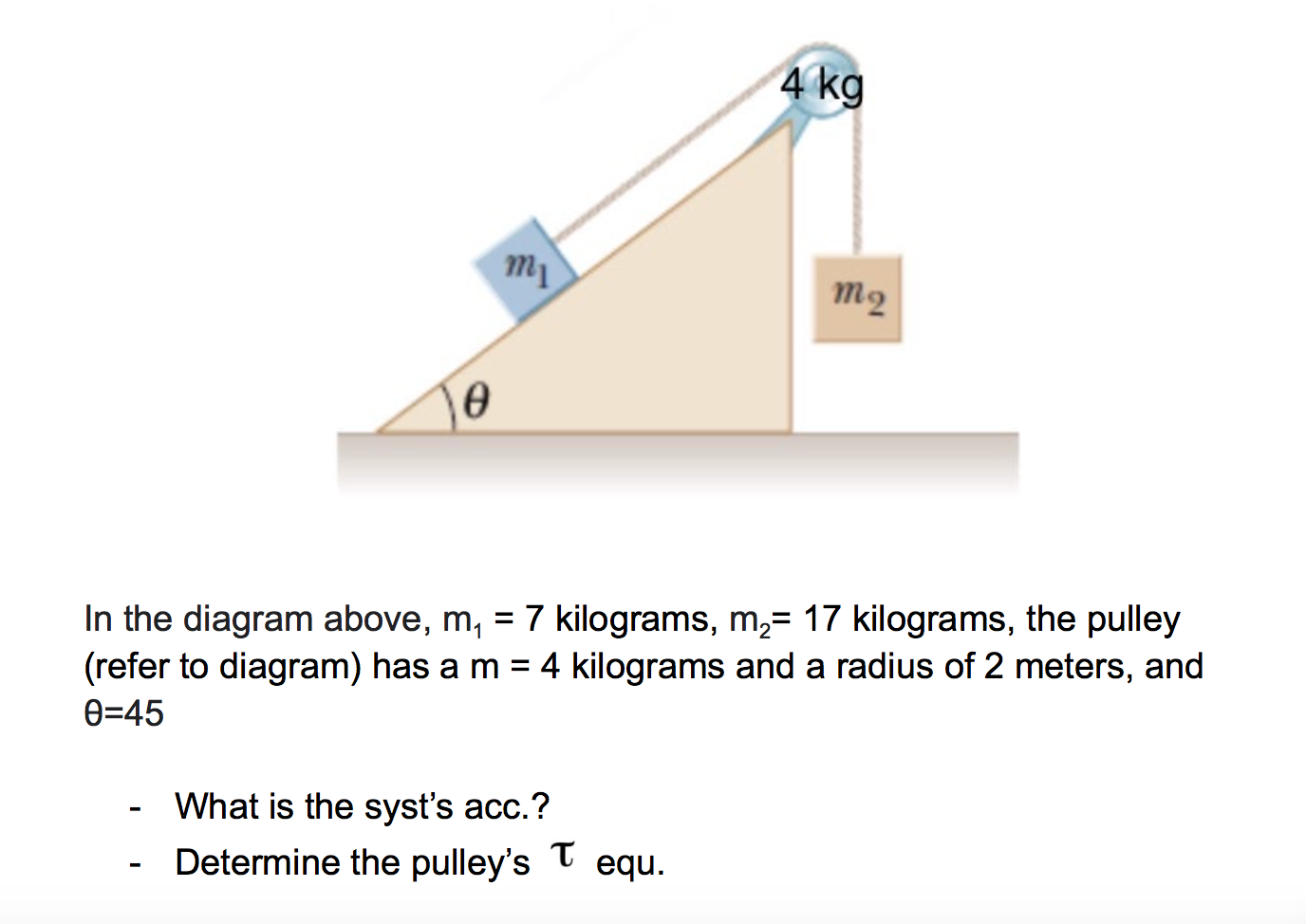 Solved 4 kg m m2 A In the diagram above, m, = 7 kilograms, m | Chegg.com