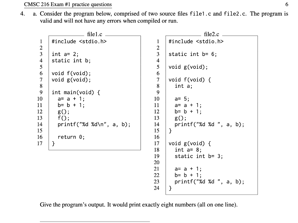 Solved CMSC 216 Exam \1 practice questions 6 4. a. Consider