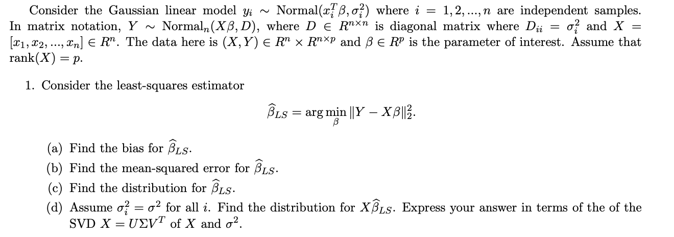 Consider the least-squares estimator and find the | Chegg.com