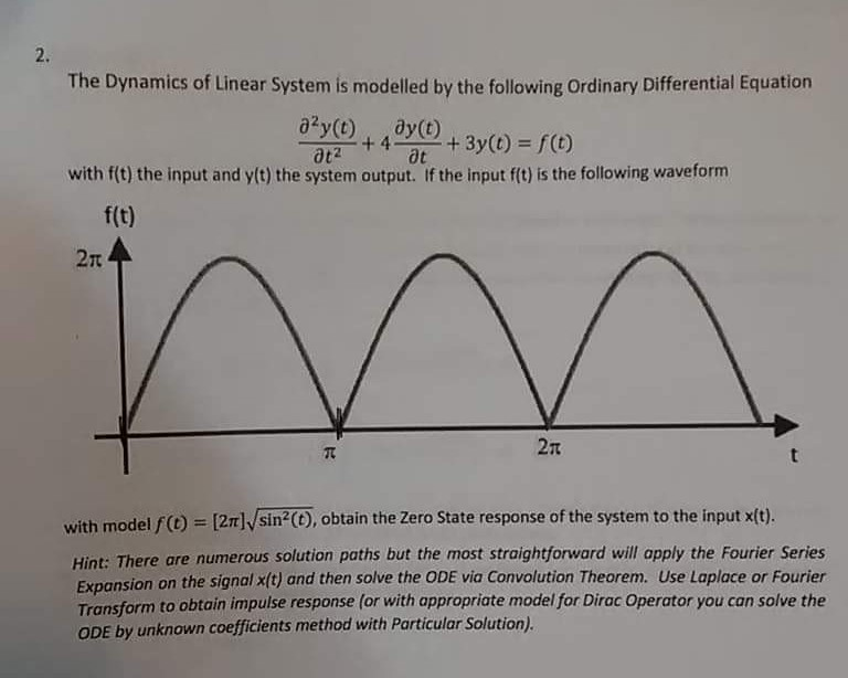Solved The dynamics of the linear system is modelled by the | Chegg.com