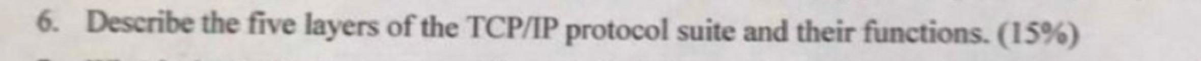 Solved 6. Describe the five layers of the TCP/IP protocol | Chegg.com