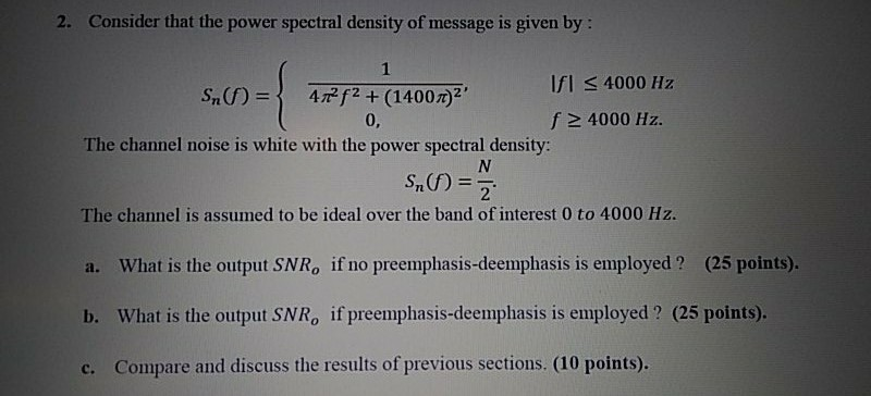 2. Consider that the power spectral density of | Chegg.com