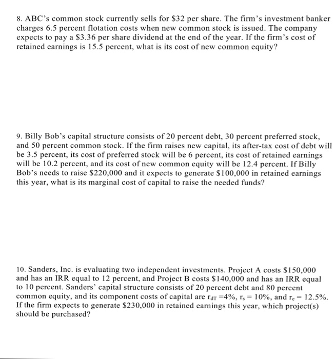 Solved 8. ABC's common stock currently sells for S32 per | Chegg.com