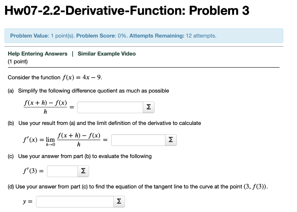 Solved Hw07-2.2-Derivative-Function: Problem 3 Problem | Chegg.com