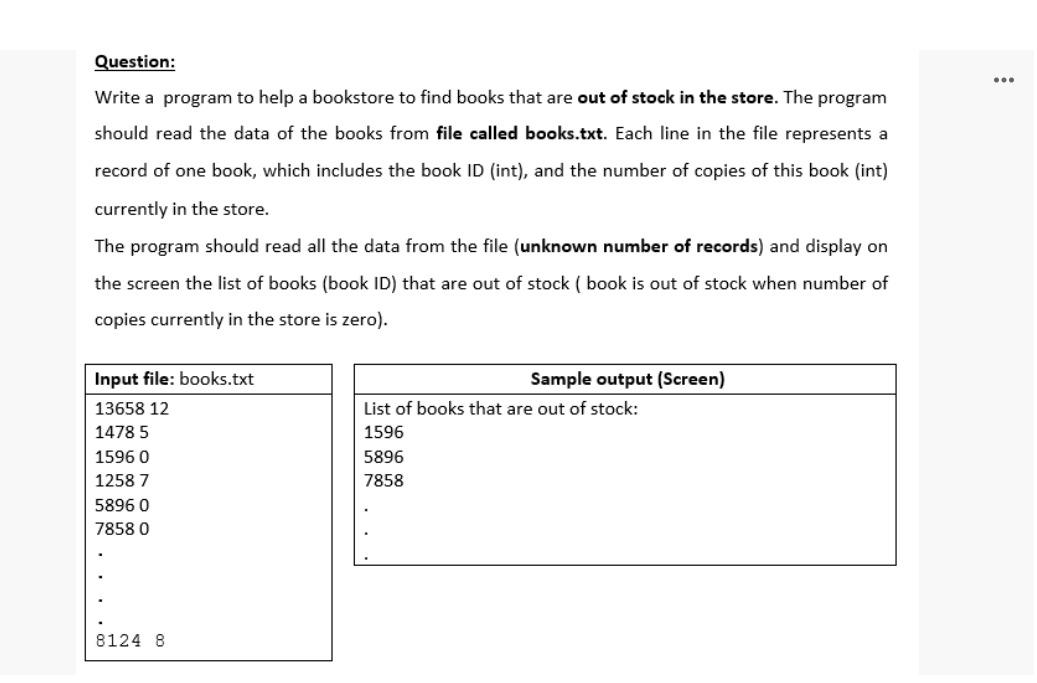 Solved Question: ... Write a program to help a bookstore to | Chegg.com