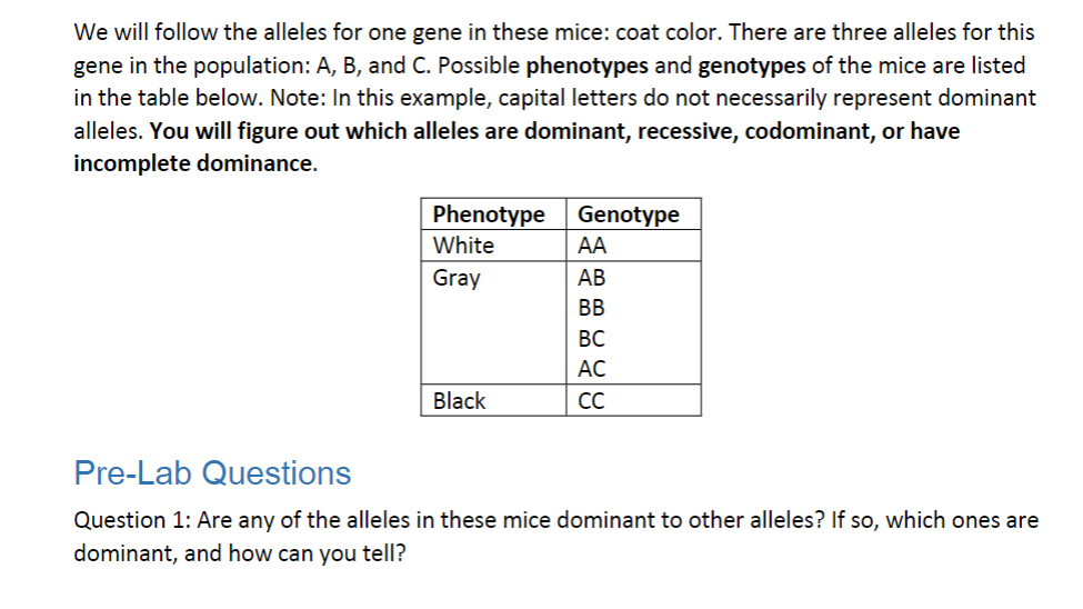 Solved We will follow the alleles for one gene in these | Chegg.com