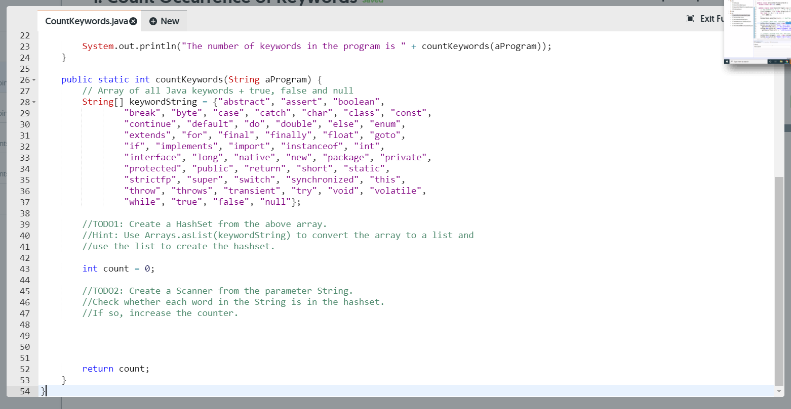 Solved O Exit Fu CountKeywords.java New 1- import | Chegg.com