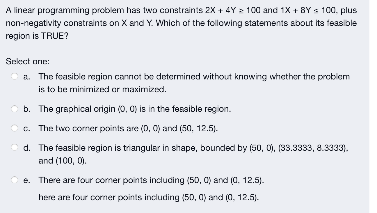 Solved A linear programming problem has two constraints | Chegg.com