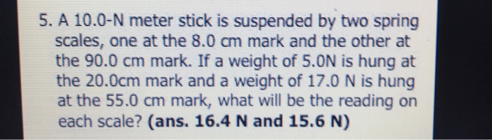 Solved 5. A 10.0-N meter stick is suspended by two spring | Chegg.com