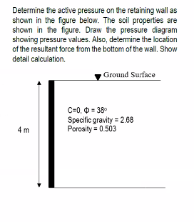 Solved Determine the active pressure on the retaining wall | Chegg.com
