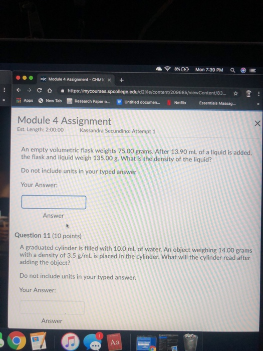Solved Mon 7:39 PM mc Module 4 Assignment- CHM1C X | Chegg.com