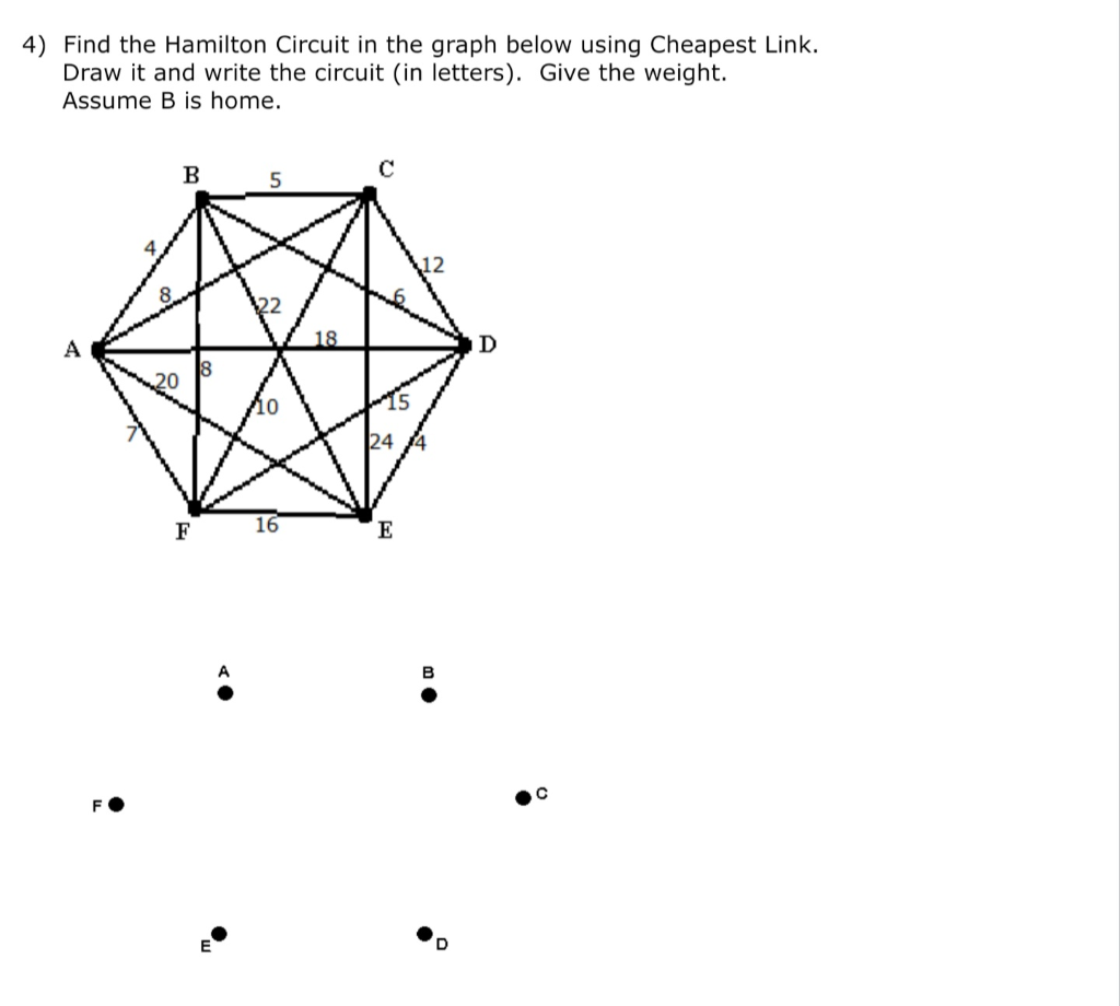 Solved 4) Find the Hamilton Circuit in the graph below using | Chegg.com