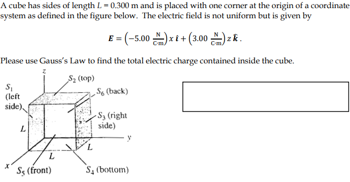 Solved A cube has sides of length L = 0.300 m and is placed | Chegg.com