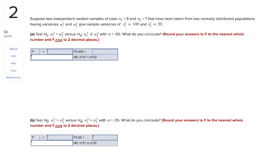 Solved 2 Suppose two independent random samples of sizes n = | Chegg.com