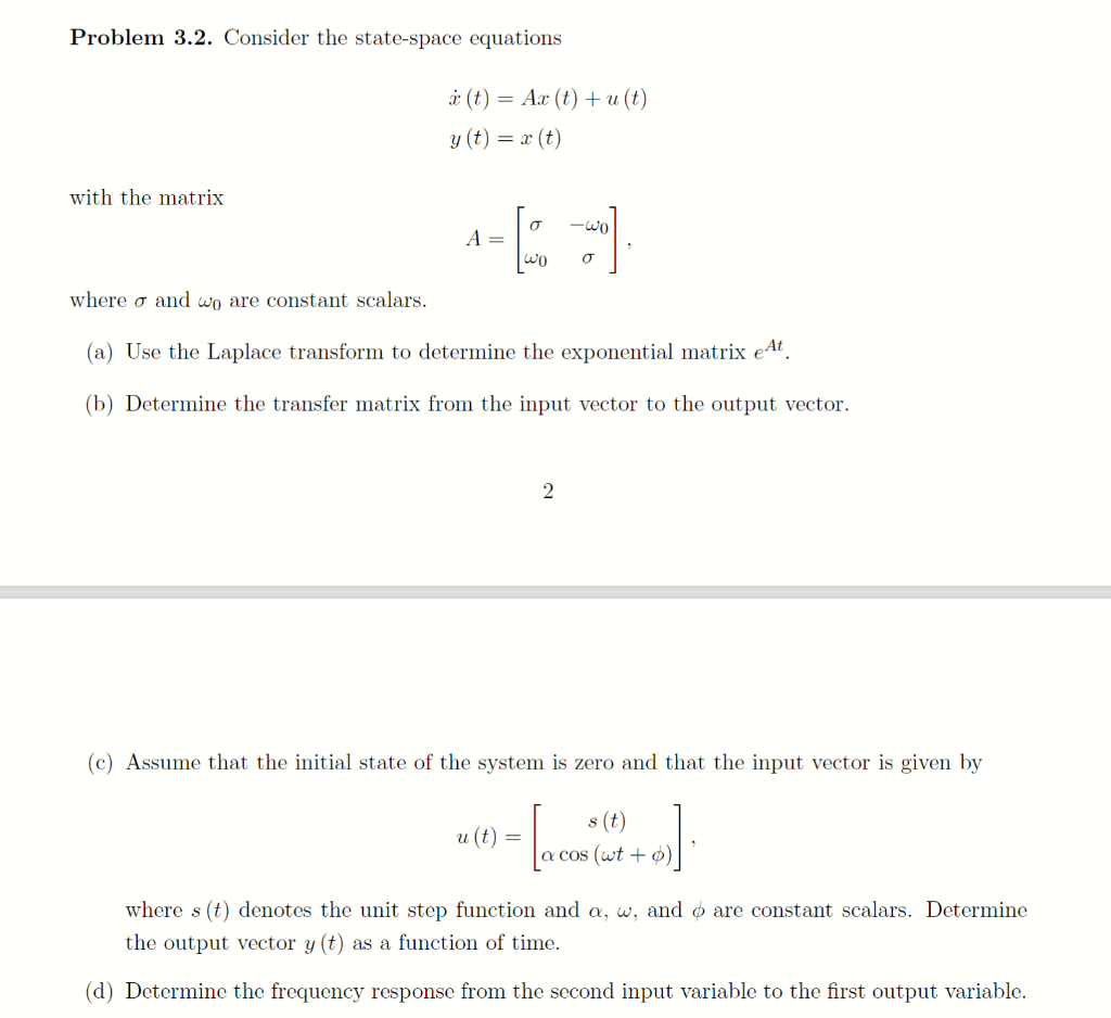 Solved Problem 3.2. Consider the state-space equations á (t) | Chegg.com
