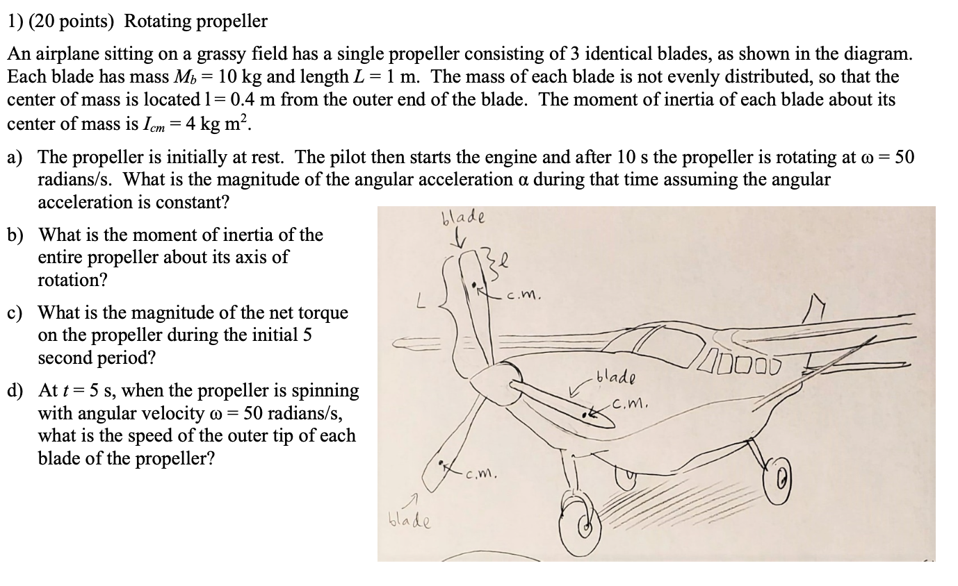 Solved 1) (20 Points) Rotating Propeller An Airplane Sitting | Chegg.com