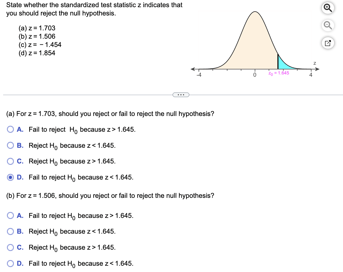 Solved State whether the standardized test statistic z | Chegg.com