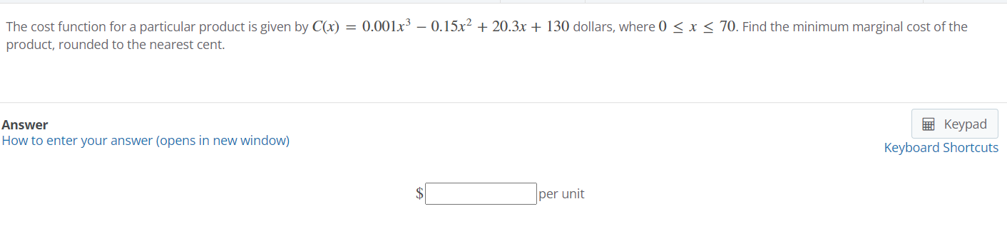 Solved The cost function for a particular product is given | Chegg.com