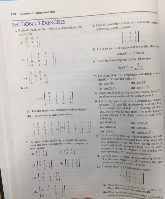 Solved 100 Chapter 2 Determinants SECTION 2.2 EXERCISES 1. | Chegg.com
