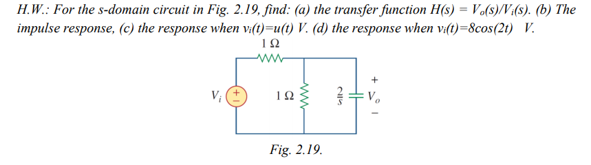 Solved H W For The S Domain Circuit In Fig 2 19 Find Chegg Com