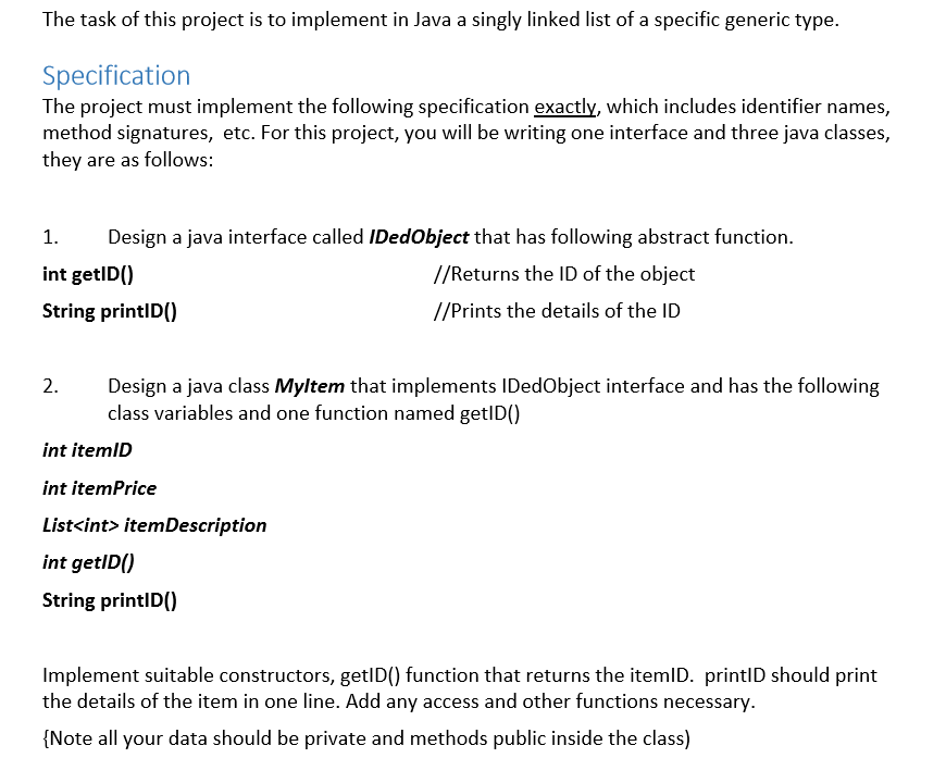 The task of this project is to implement in Java a | Chegg.com