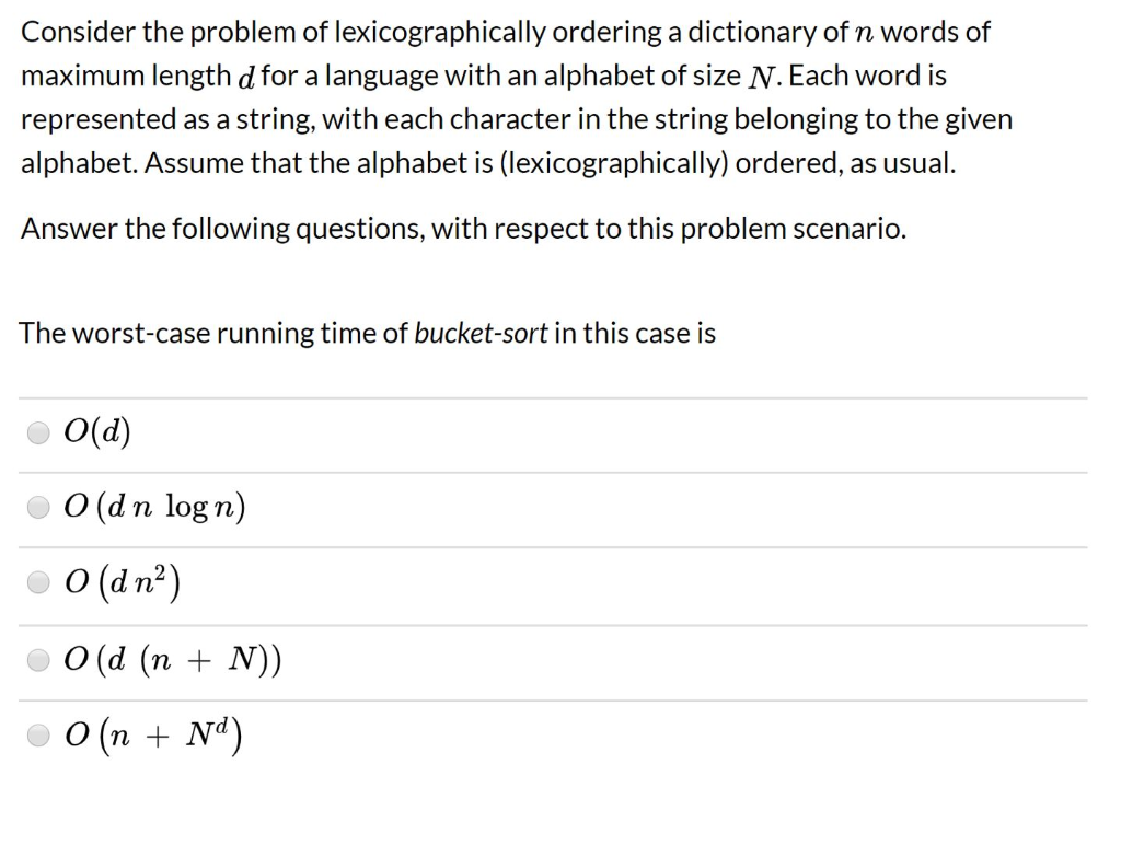 Solved Consider the problem of lexicographically ordering a | Chegg.com
